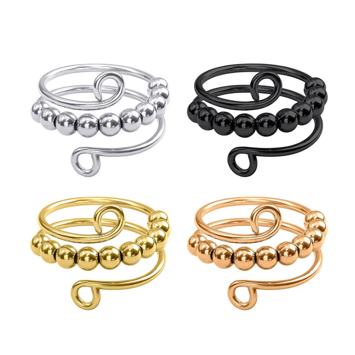 Rotating beads anti-stress ring, two twists, set of 4 (316L steel)