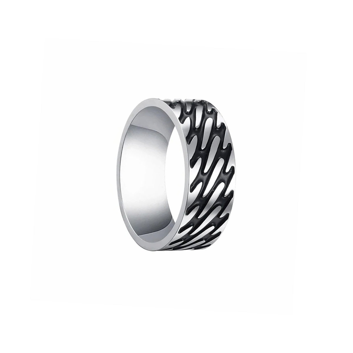 Striped pattern polished steel ring 8mm