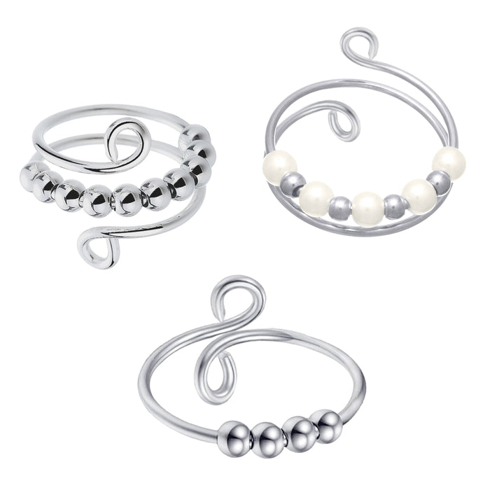 Rotating bead anti-stress ring, silver (steel 316L), set of 3