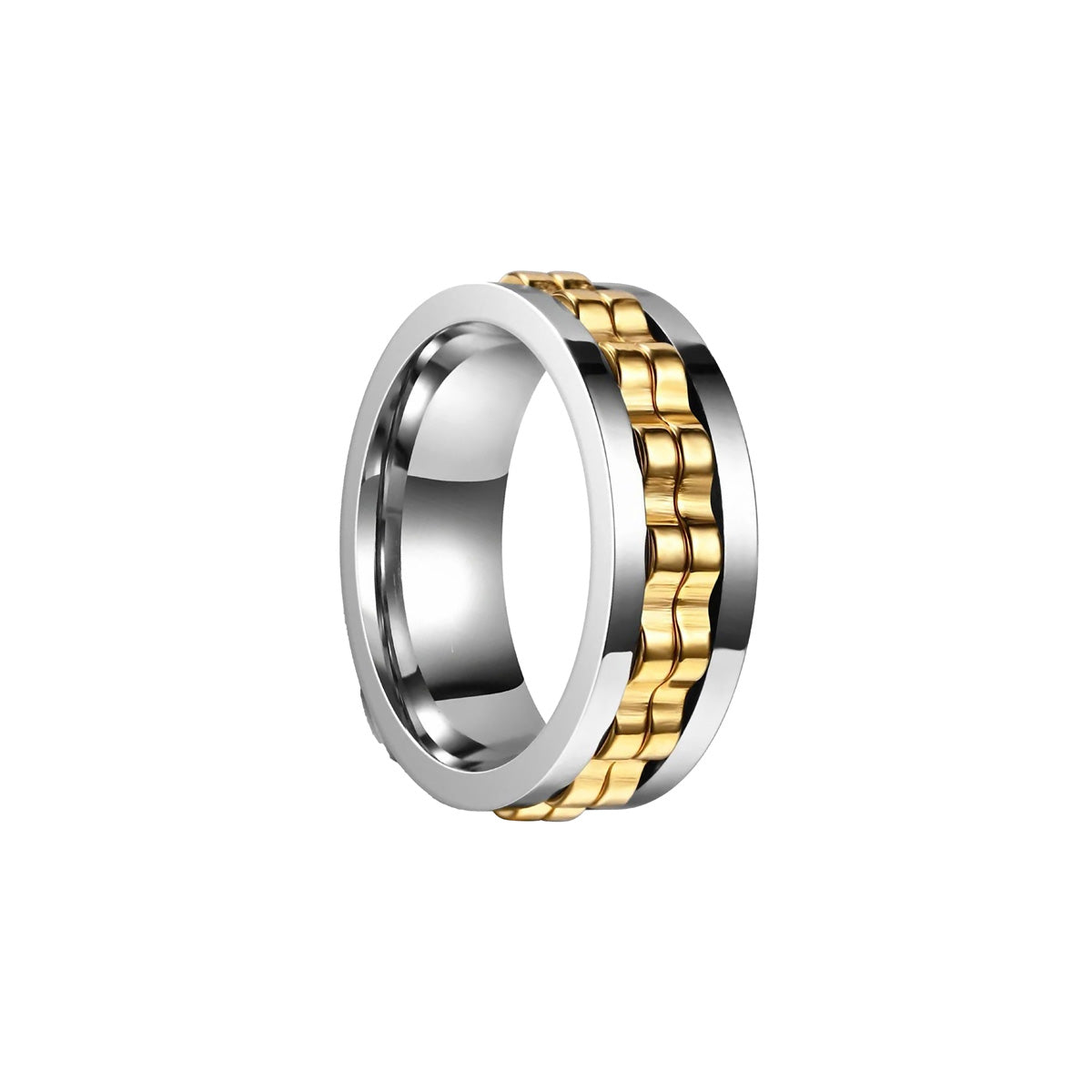 Rotating cog ring gold plated steel anti-stress ring (Steel 316L)
