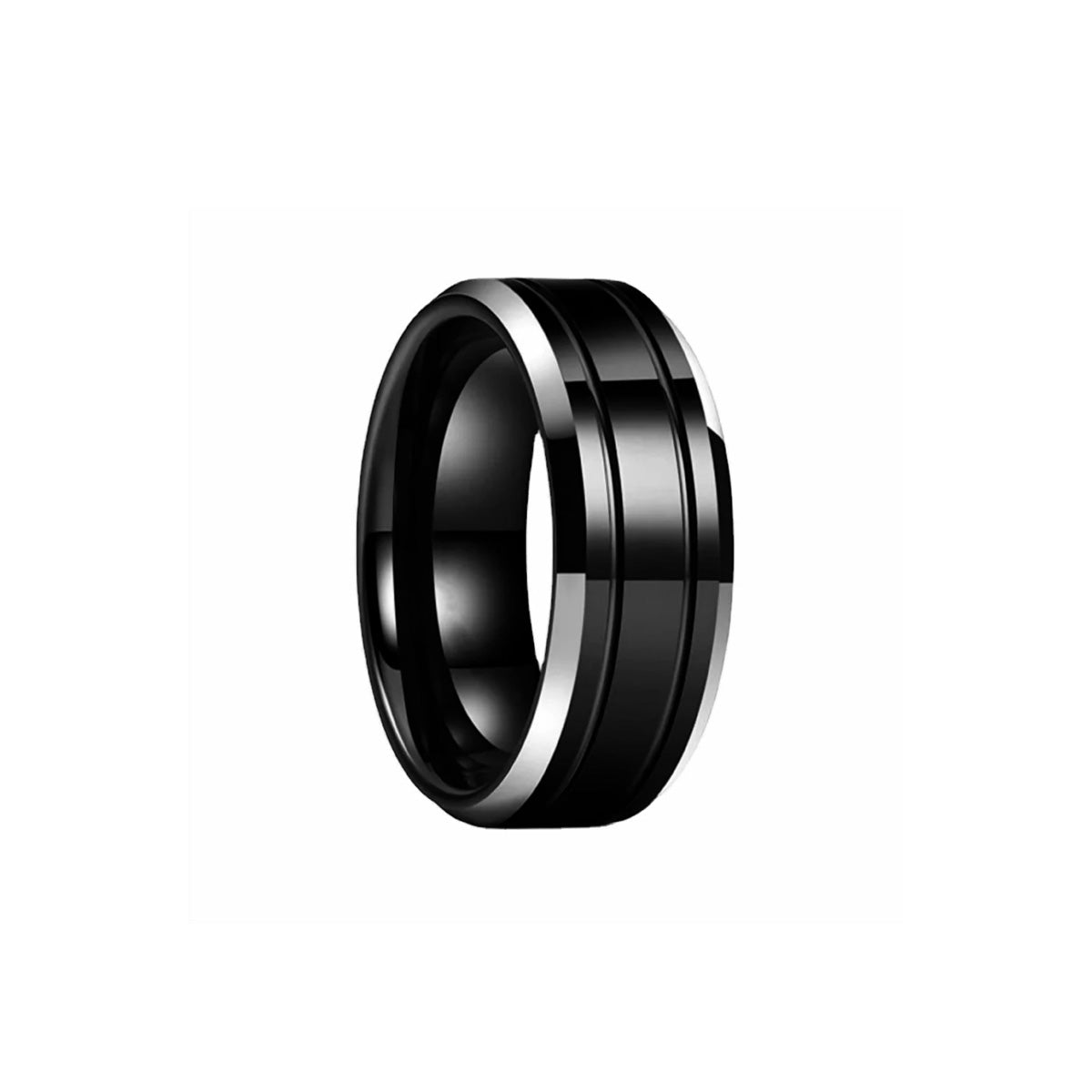 Black striped ring 8mm (Steel 316L)