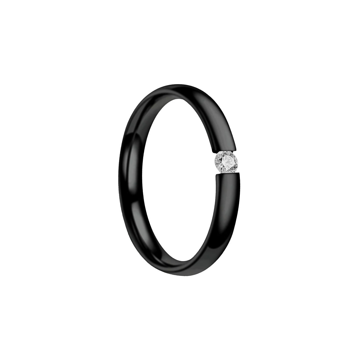 Narrow black ring with zirconia stone 3mm (Steel 316L)