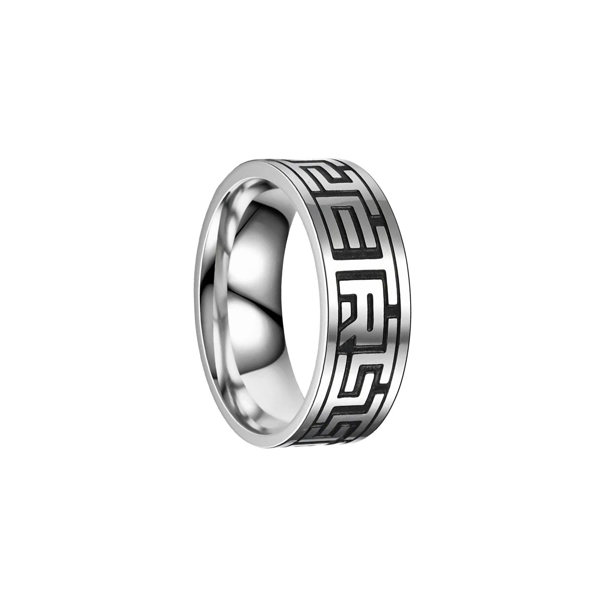Labyrinth pattern polished steel ring 8mm