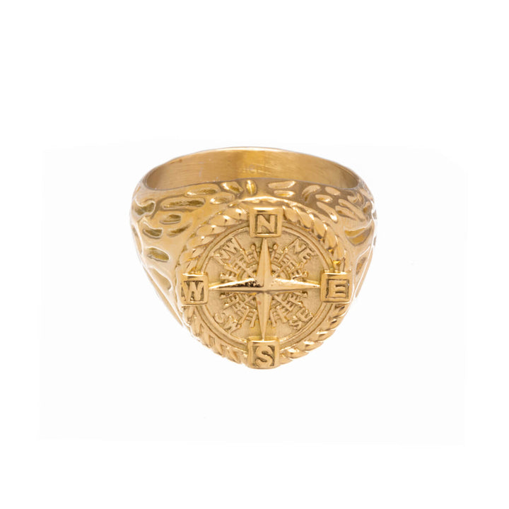 Gold plated compass ring (Steel 316L)