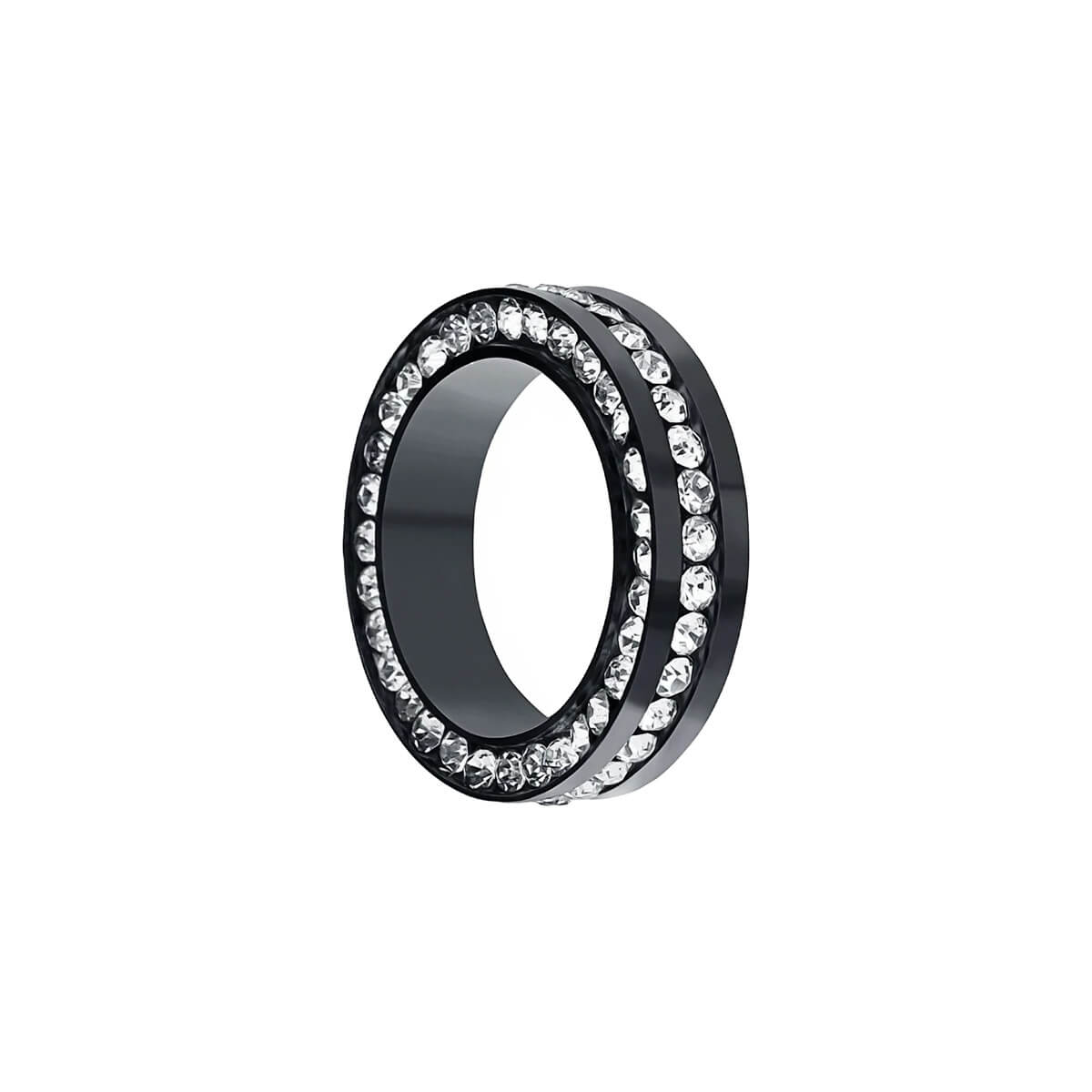 Black rhinestone ring with three sides (Steel 316L)