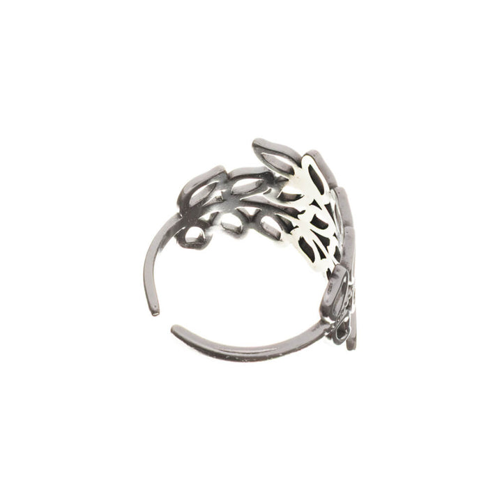 Wide adjustable ring with vine pattern (Steel 316L)