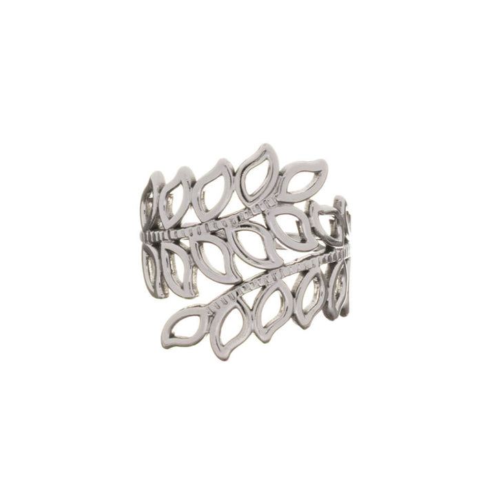 Wide adjustable ring with vine pattern (Steel 316L)