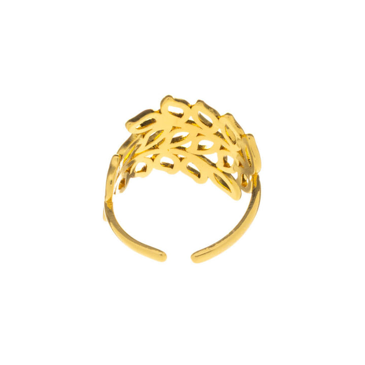 Wide adjustable ring with vine pattern (Steel 316L)