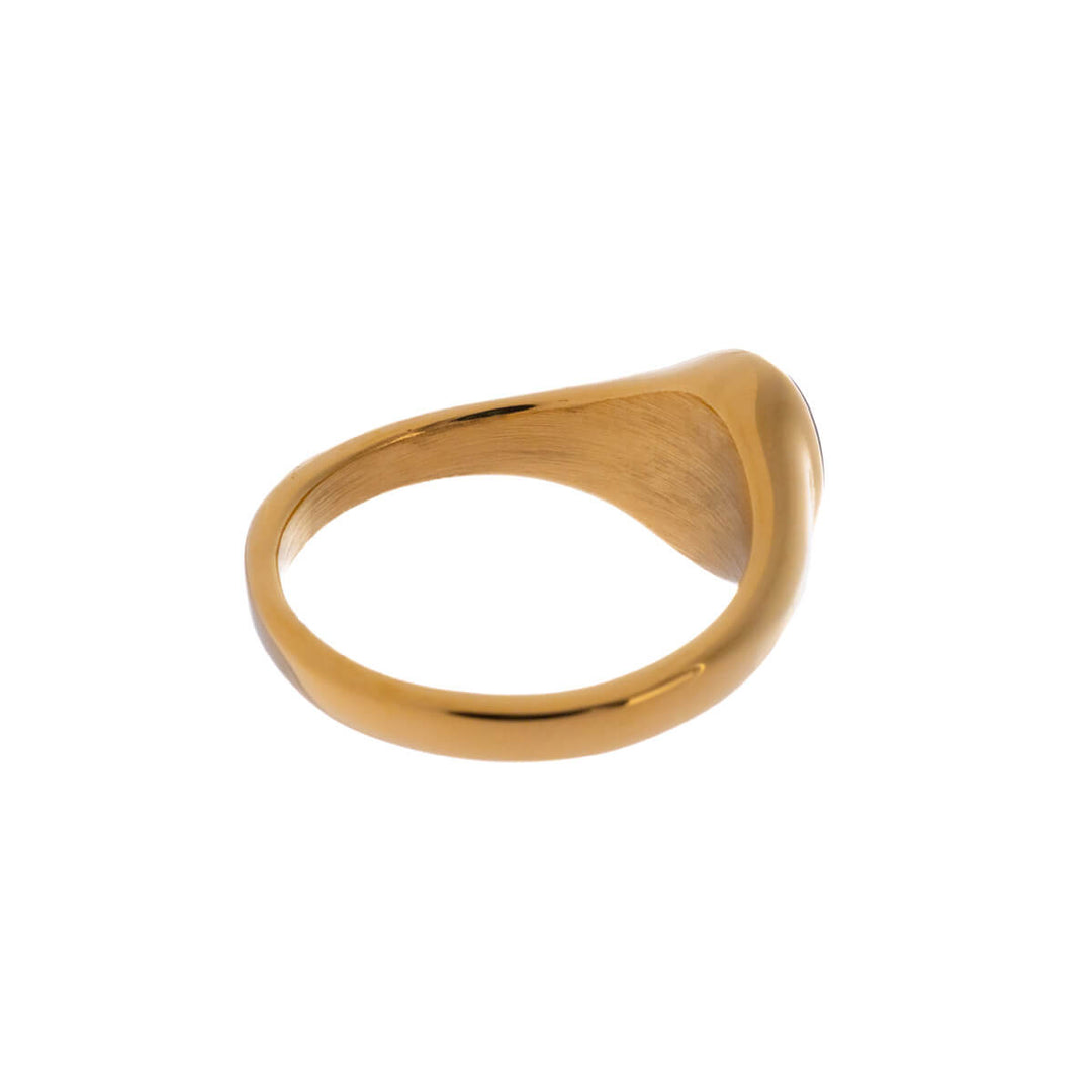 Steel gold ring with black stone (316L steel)