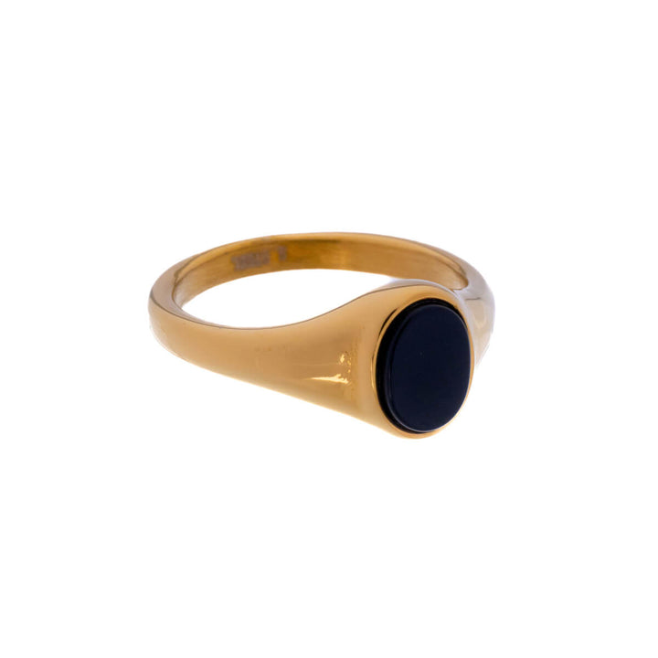 Steel gold ring with black stone (316L steel)