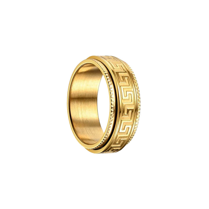 Golden wide Greek key pattern stress ring 8mm Spinner (Steel 316L)