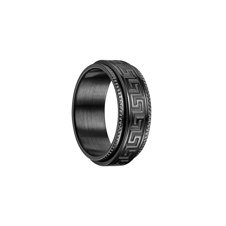 Black wide Greek key pattern stress ring 8mm Spinner (Steel 316L)