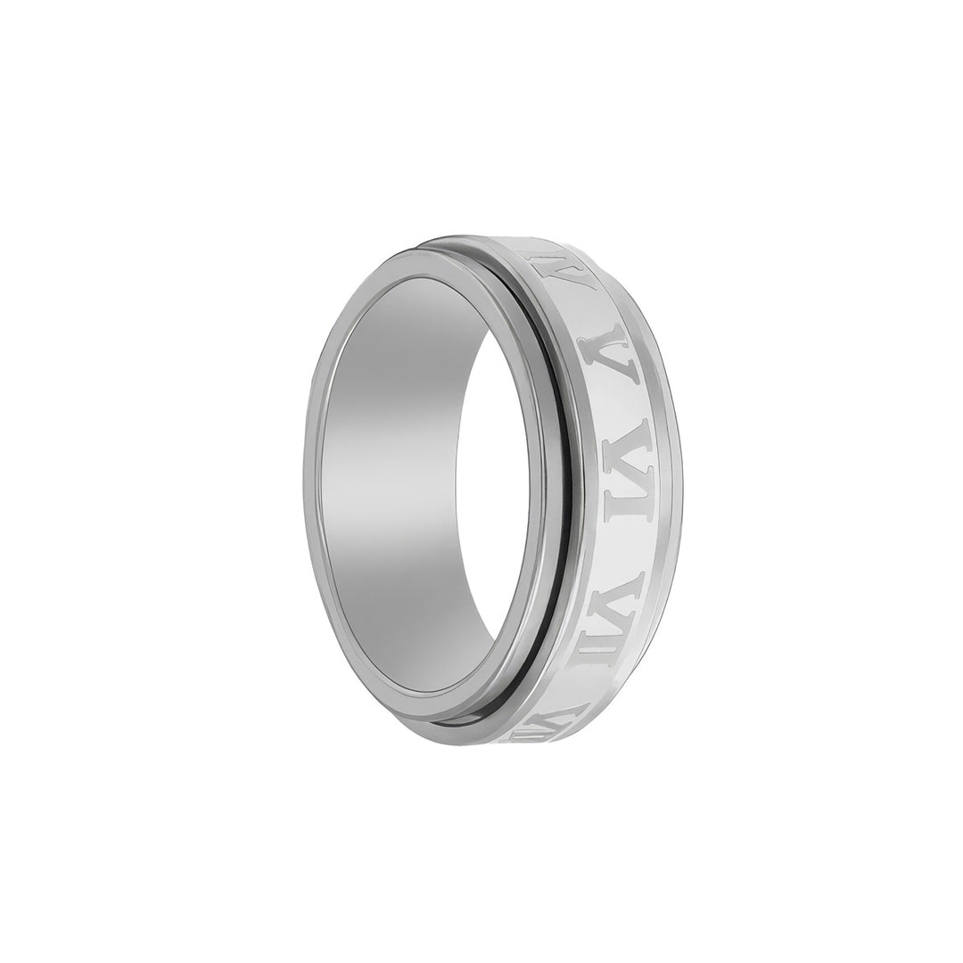 Wide stress ring with Roman numerals, 8 mm, Spinner (316L stainless steel)