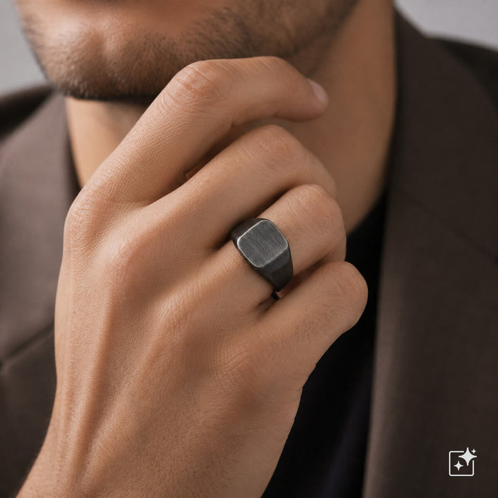 Dark band ring – brushed steel ring (316L steel)