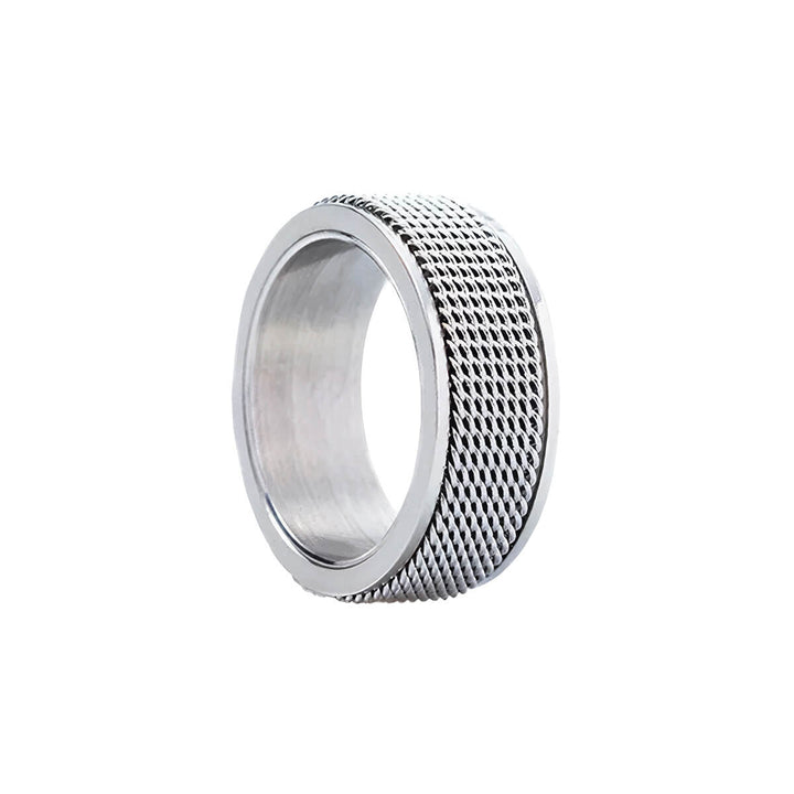 Silver-colored anti-stress ring with a cross-hatch finish (316L stainless steel)
