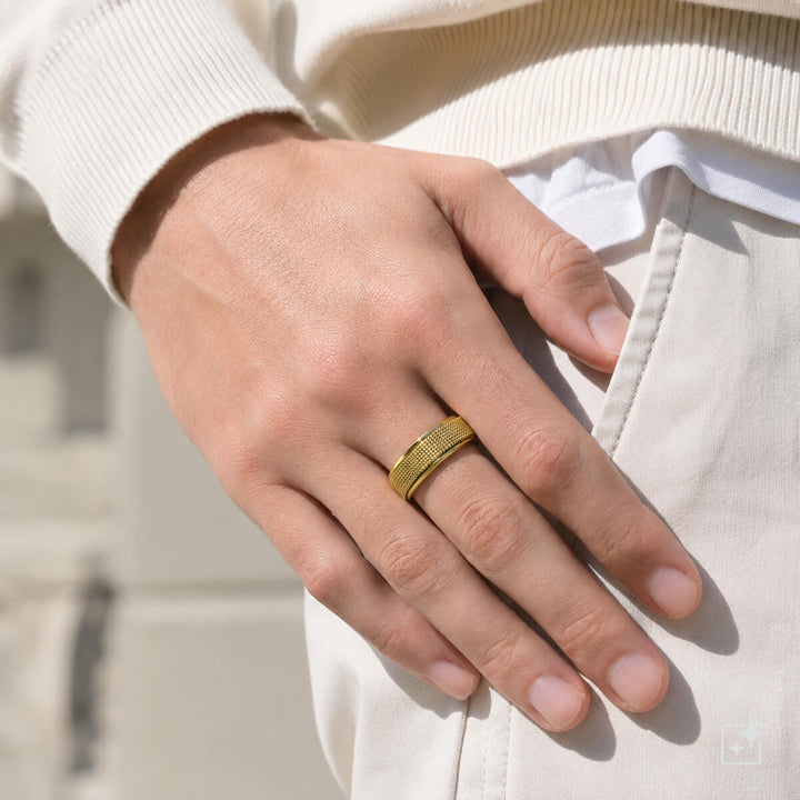 Gold Anti-Stress Ring with Cross-Hatch Texture (316L Stainless Steel)