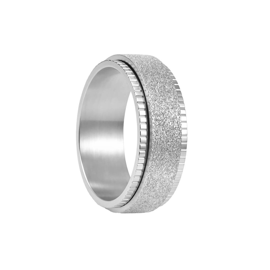 Shimmering silver-colored anti-stress ring with decorative edges (316L steel)