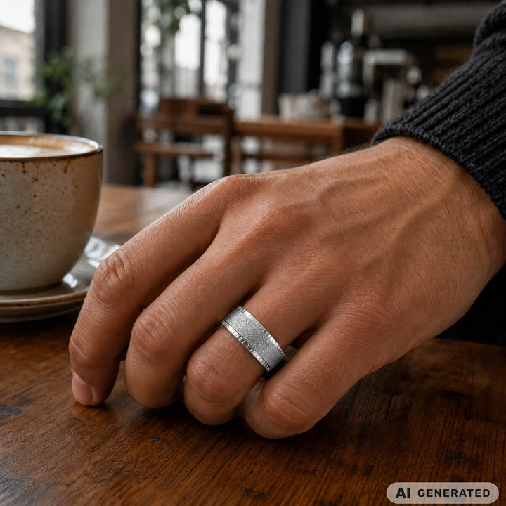 Shimmering silver-colored anti-stress ring with decorative edges (316L steel)
