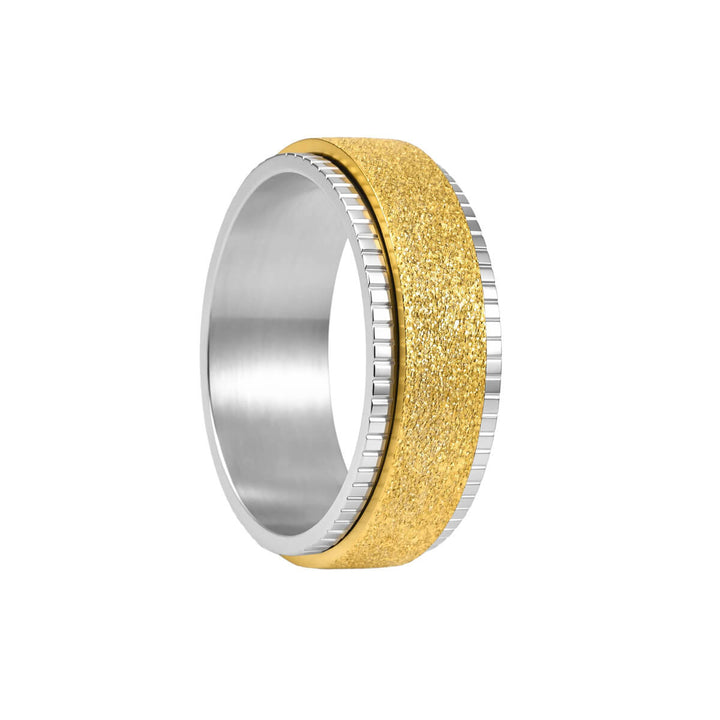 Shimmering gold anti-stress ring with decorative edges (316L steel)