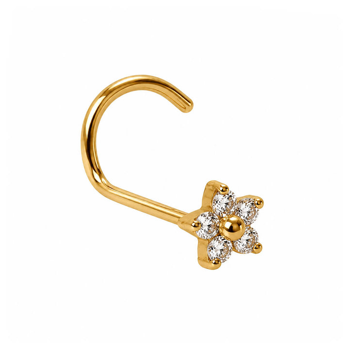 Delicate Zirconia Flower Nose Ring, Spiral, 0.8 mm (Titanium G23)