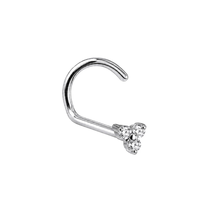 Small spiral nose ring with three zirconia stones, 0.8 mm (Titanium G23)