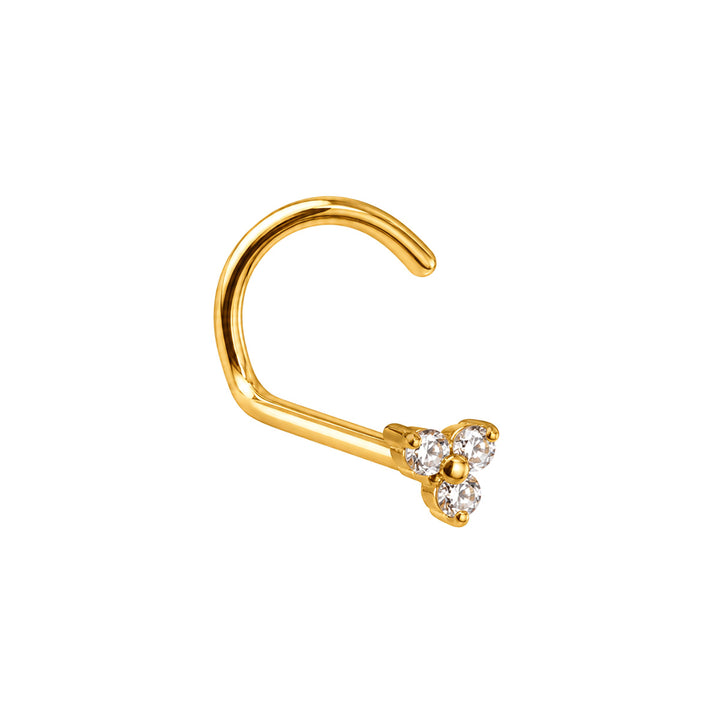 Small spiral nose ring with three zirconia stones, 0.8 mm (Titanium G23)