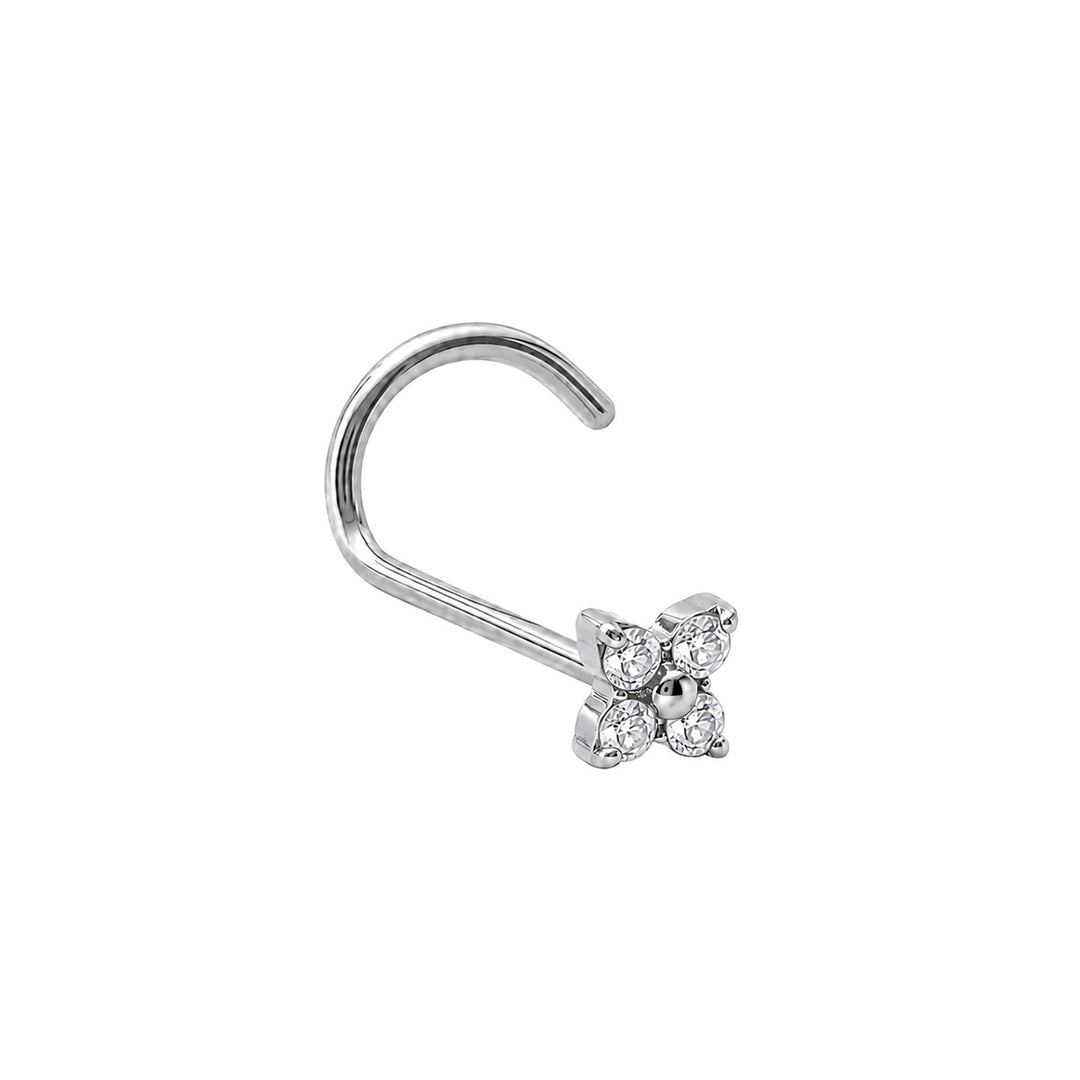 Small spiral nose ring with four zirconia stones, 0.8 mm (Titanium G23)