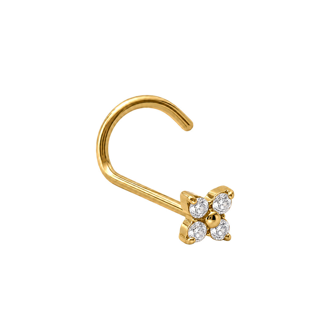 Small spiral nose ring with four zirconia stones, 0.8 mm (Titanium G23)