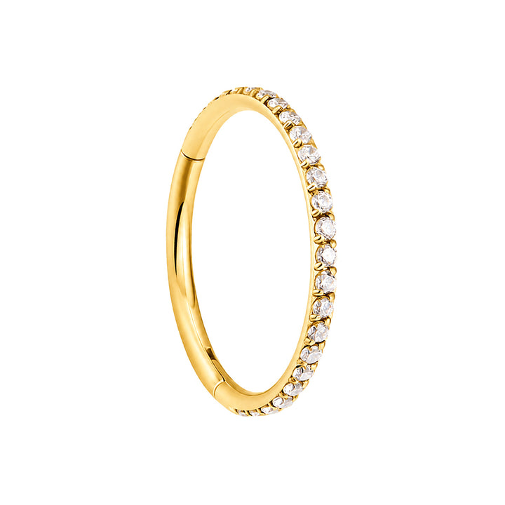 Gold plated segment ring CZ with pebble clicker 1.0mm (PVD Titanium G23)