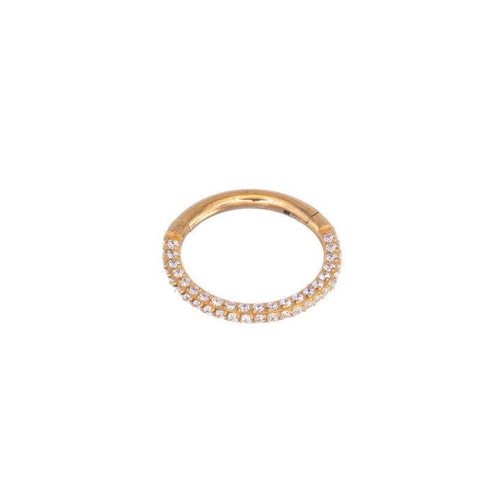 Gold plated zirconia stoned segment ring 1.2mm (PVD Titanium G23)