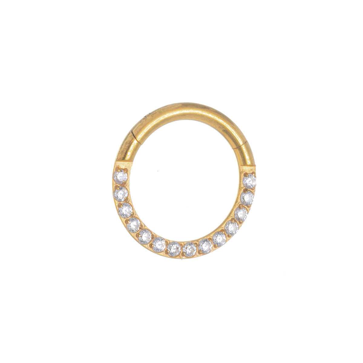 Zirconia stony segment ring with gold plated clicker 1.2mm (PVD Titanium G23)