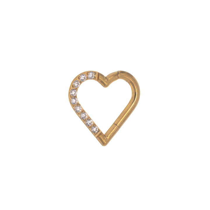 Gold plated zirconia heart clicker hinged ring 1.2mm (PVD Titanium G23)