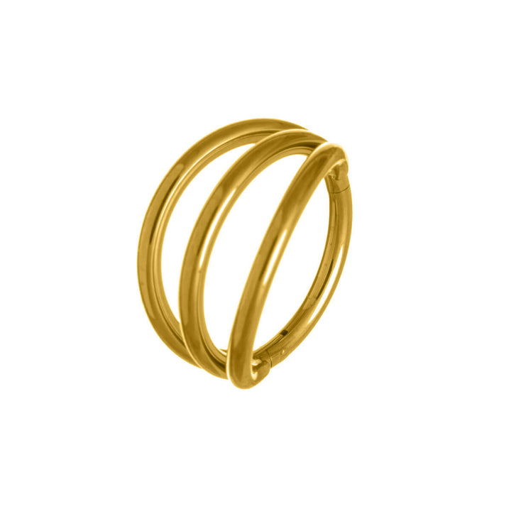 Gold three-line segment ring clicker 1.2mm (PVD Titanium G23)
