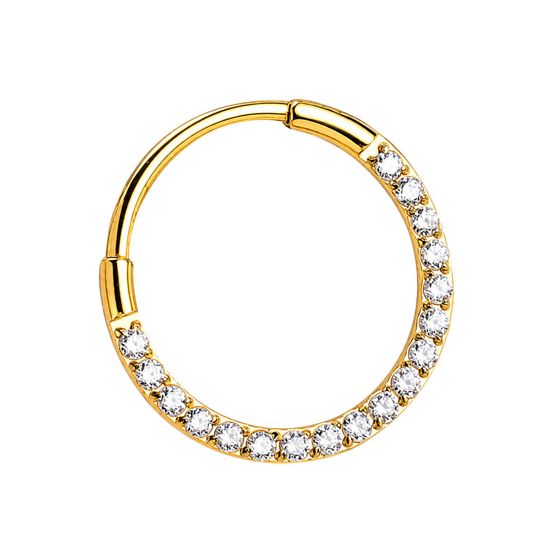 Gold-plated hinged Piercing Rings zirconia clicker, 0.8 mm (PVD Titanium G23)