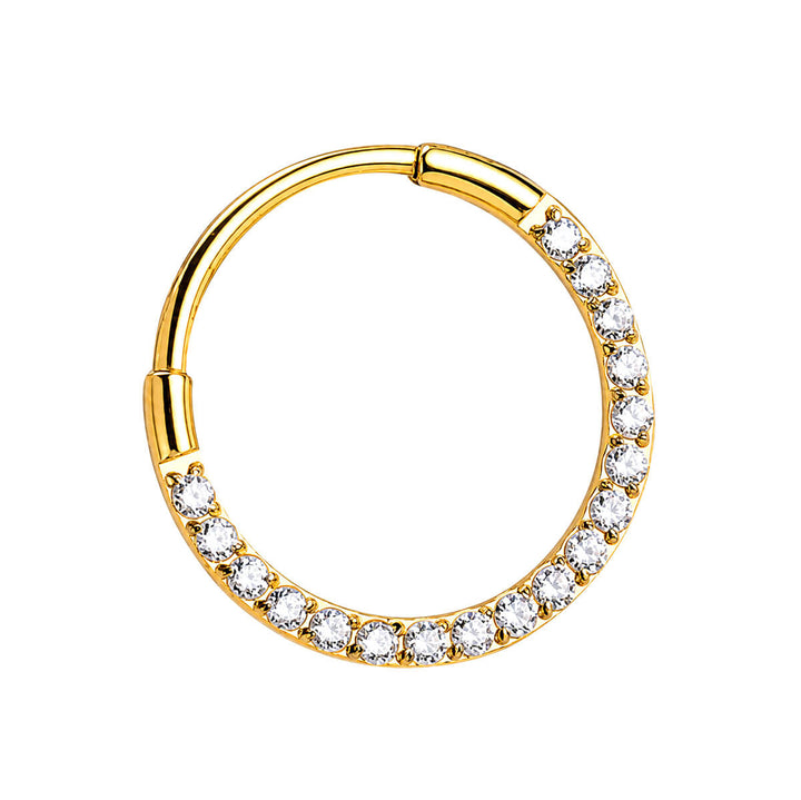 Gold-plated hinged Piercing Rings zirconia clicker, 0.8 mm (PVD Titanium G23)