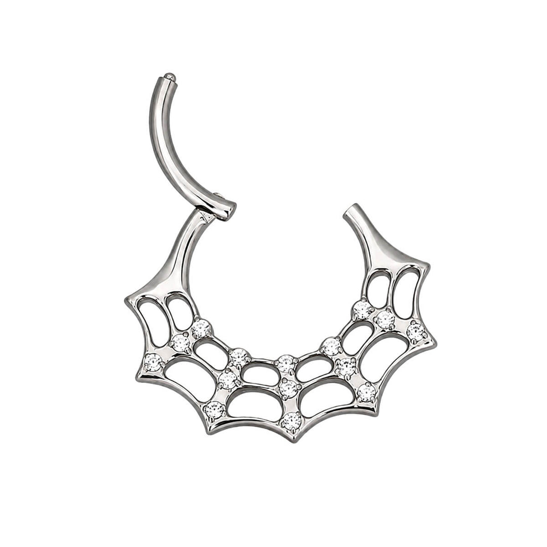 Zirconia-studded Spiderweb Septum Ring (Clicker) 1.2 mm (Titanium G23)