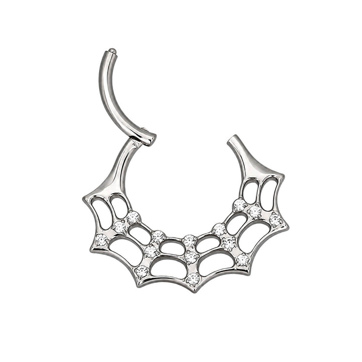 Zirconia-studded Spiderweb Septum Ring (Clicker) 1.2 mm (Titanium G23)