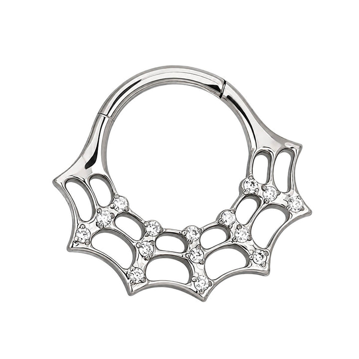 Zirconia-studded Spiderweb Septum Ring (Clicker) 1.2 mm (Titanium G23)