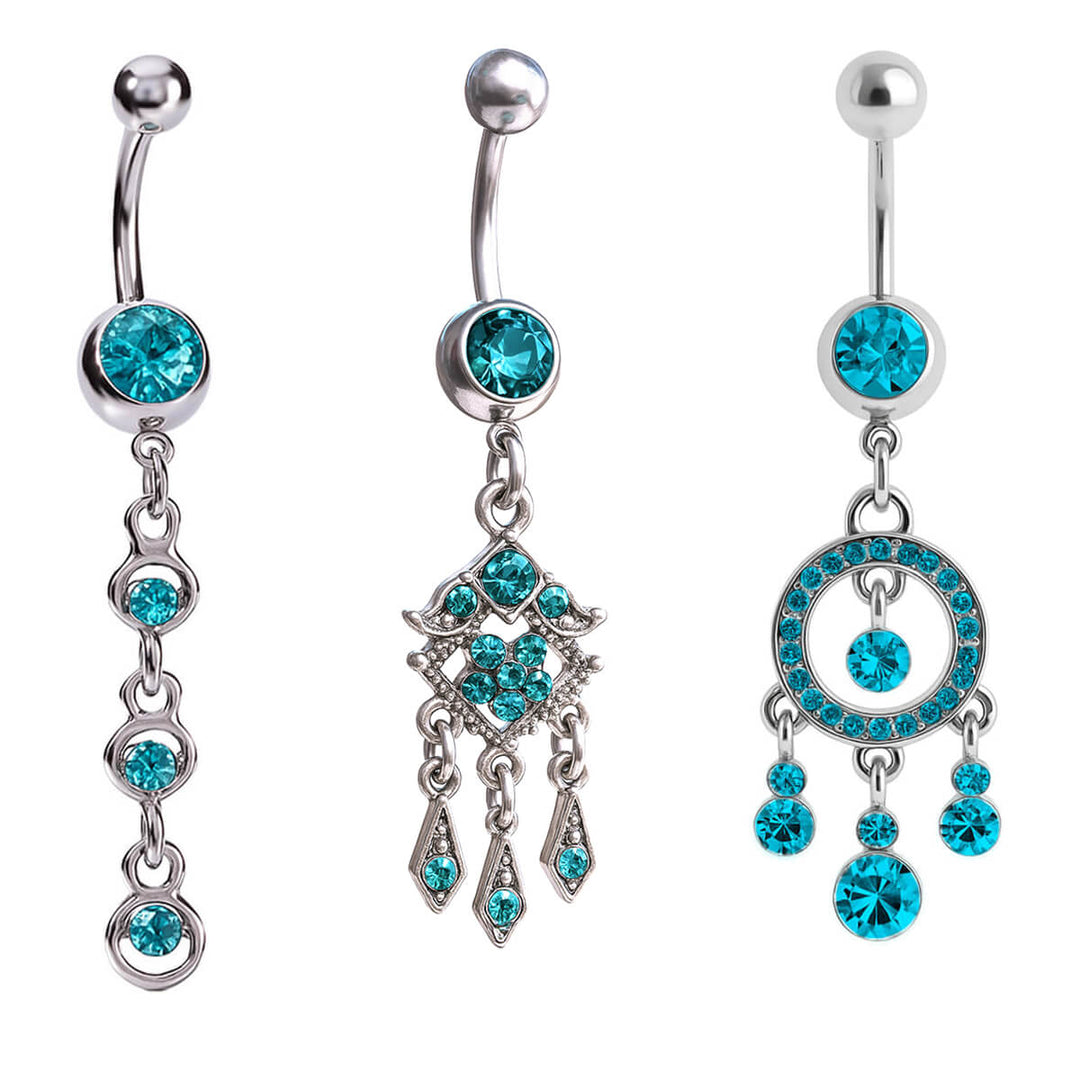 Stone pendants Belly piercings 3 pcs turquoise set 1.6 mm (steel 316L)