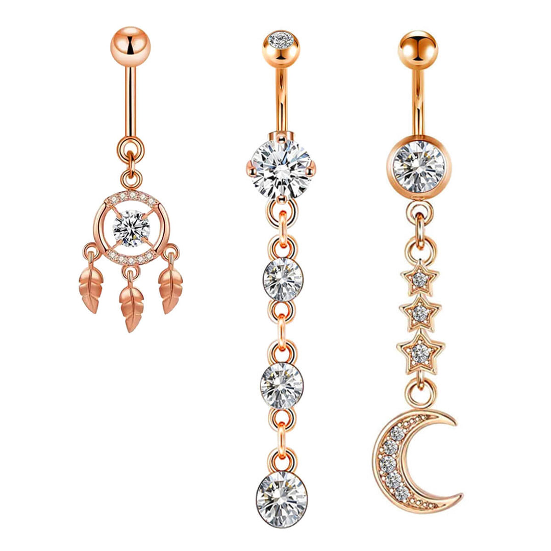 Set of 3 stud earrings with zirconia stones, 1.6 mm, 10 mm (316L steel)