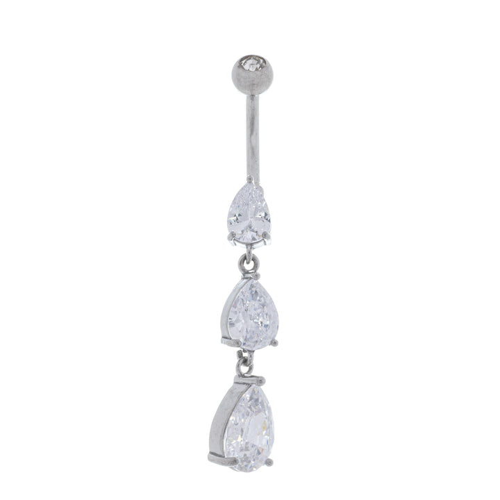 Three drop zirconia stones hanging from a belly button (Steel 316L)