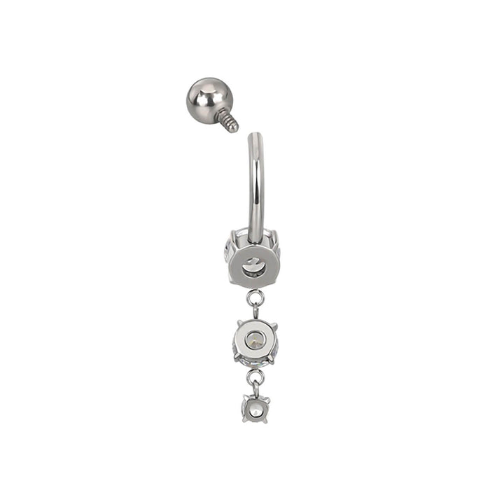 Titanium hanging belly button chain with three zirconia stones (Titanium G23)