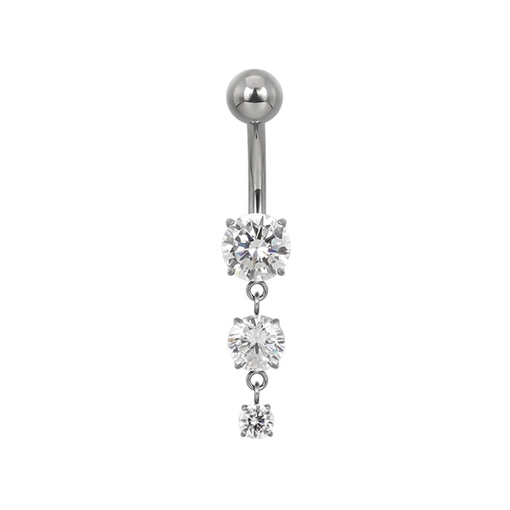Titanium hanging belly button chain with three zirconia stones (Titanium G23)
