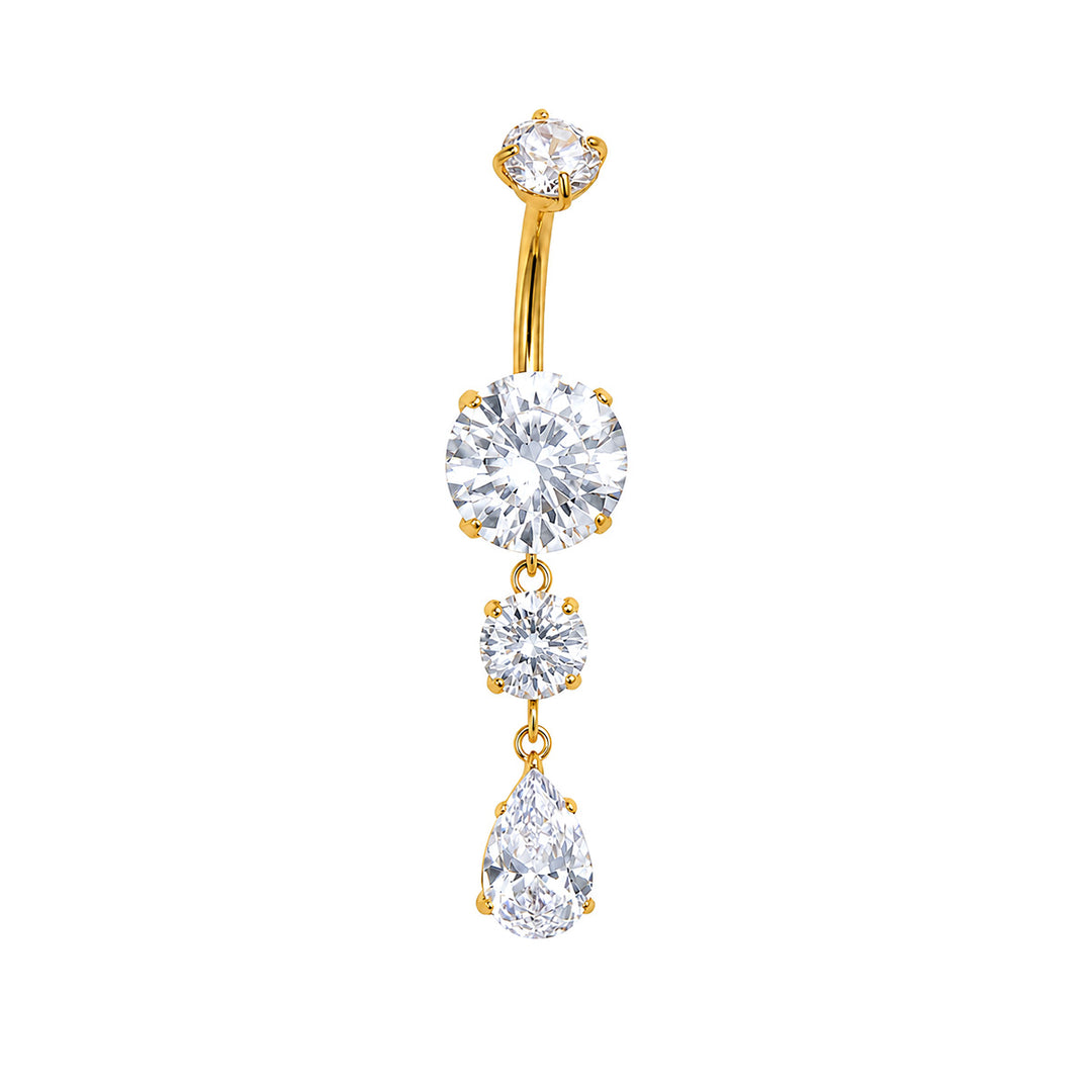 Gold-tone titanium drop-style stud earrings with 4 zirconia stones (G23 Titanium PVD)