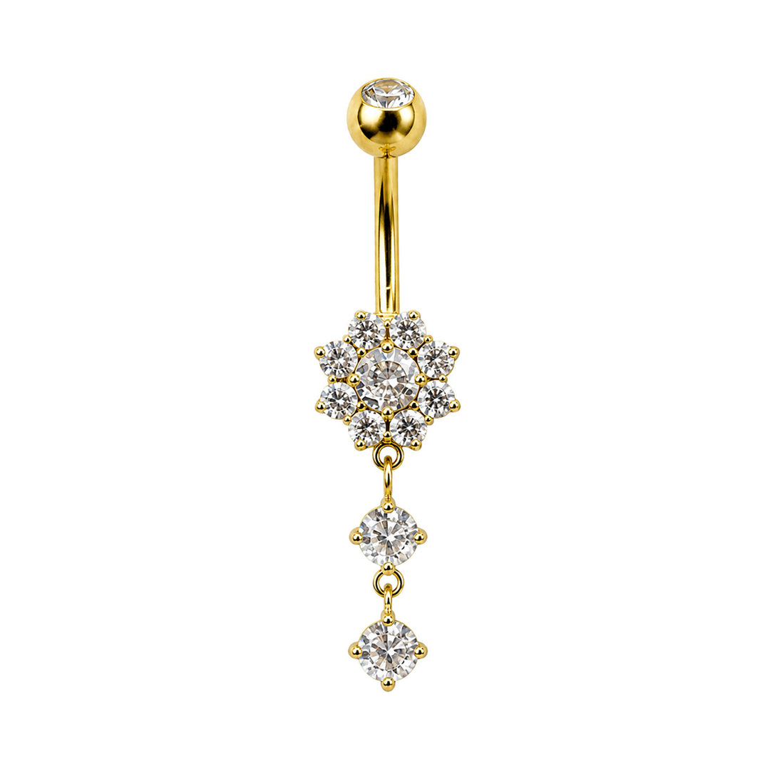 Gold-plated flower stud earrings with zirconia accents (316L stainless steel)