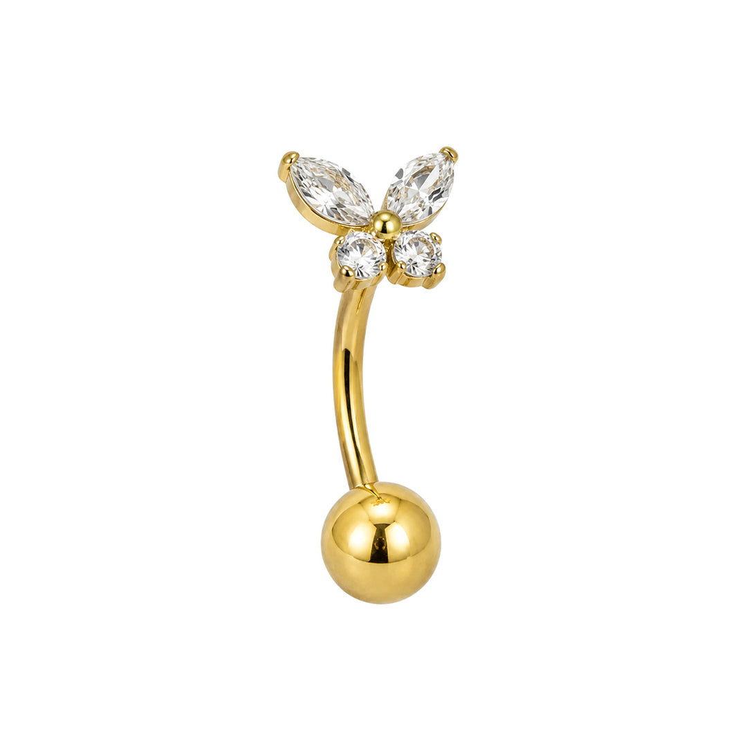 Gold-Plated Titanium Floating Button Necklace with Zirconia Butterfly (PVD Titanium G23)