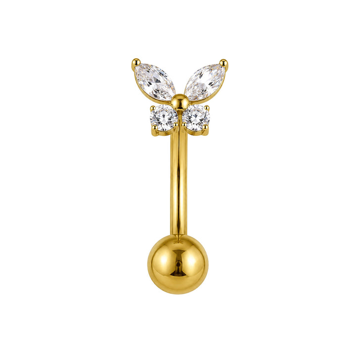 Gold-Plated Titanium Floating Button Necklace with Zirconia Butterfly (PVD Titanium G23)
