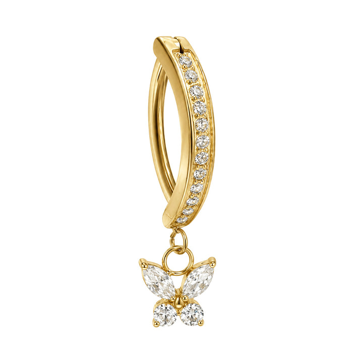 Gold Clicker Titanium Stud Earrings with Butterfly Pendants (PVD Titanium G23)