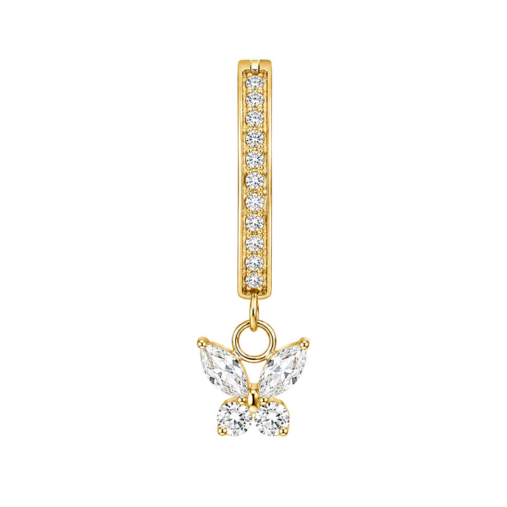 Gold Clicker Titanium Stud Earrings with Butterfly Pendants (PVD Titanium G23)