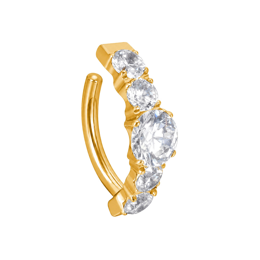 Gold-plated titanium clicker stud earrings with round cubic zirconia stones (PVD Titanium G23)